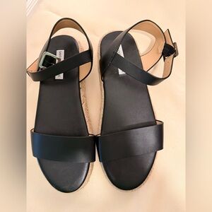 NWOT Saks Fifth Avenue Black Leather Sandals, Size 8.5